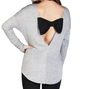 Solemio Grey Lightweight Top With Black Bow Back